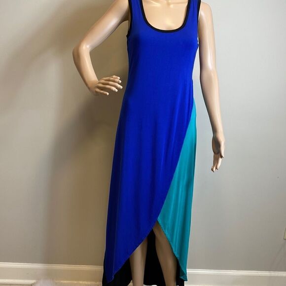 Calvin Klein sleeveless colorblock tulip asymmetrical hem maxi dress size 6 - Picture 2 of 8